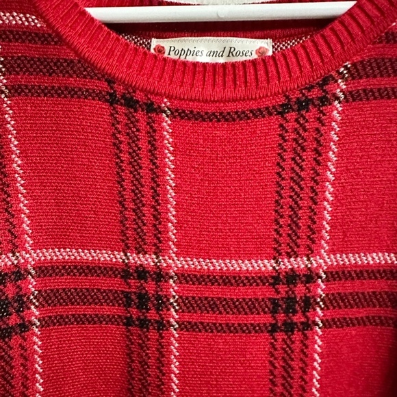 POPPIES AND ROSES Girls 8 Preppy Red Plaid Winter Sweater Dress - Picture 3 of 8